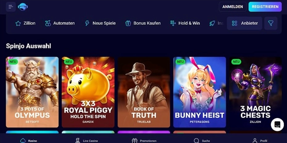 3. Spinjo – Für High-Roller und Live-Dealer-Enthusiasten – Bestes Online Casino Österreich